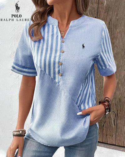 Chemise Ralph Lauren en coton et lin à rayures asymétriques avec col en V (Liquidation Limitée)