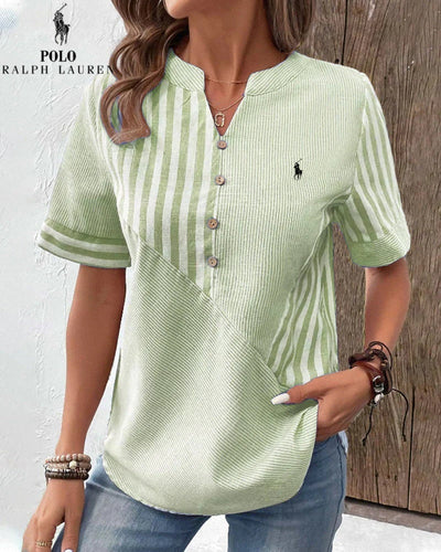 Chemise Ralph Lauren en coton et lin à rayures asymétriques avec col en V (Liquidation Limitée)