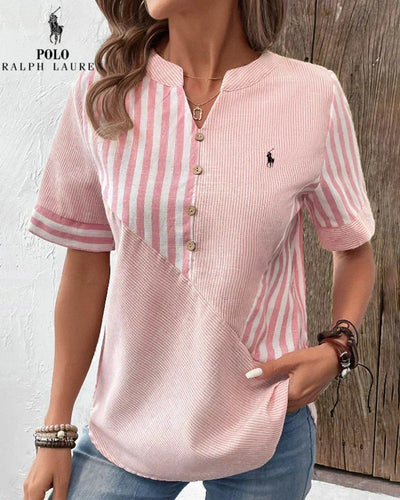 Chemise Ralph Lauren en coton et lin à rayures asymétriques avec col en V (Liquidation Limitée)